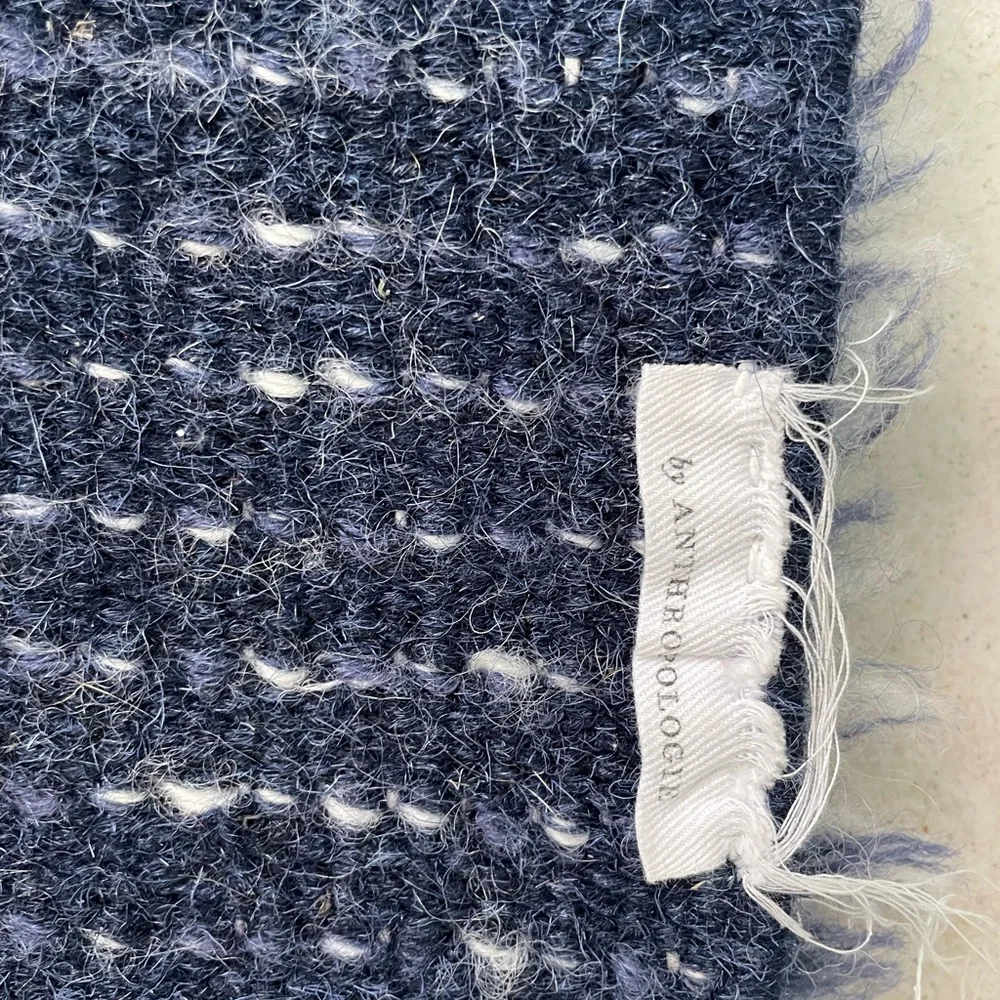 Anthropologie blue and white tassel wool shag rug bath mat 3X2